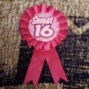 4/$30 Sweet 16 Pink Party Ribbon Enhanced Pin